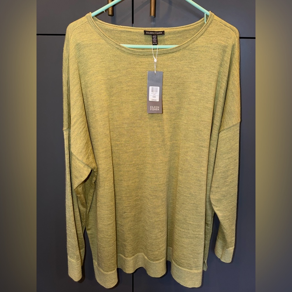 Eileen Fisher Olive Green Scoop Neck Sweater